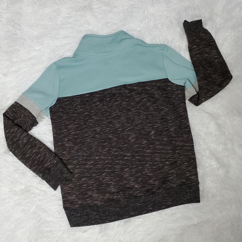 TEAL, WHITE, & BLACK & BROWN BLENDED PULLOVER "LOVE" 1/4 ZIP PULLOVER SWEATSHIRT - Picture 11 of 15